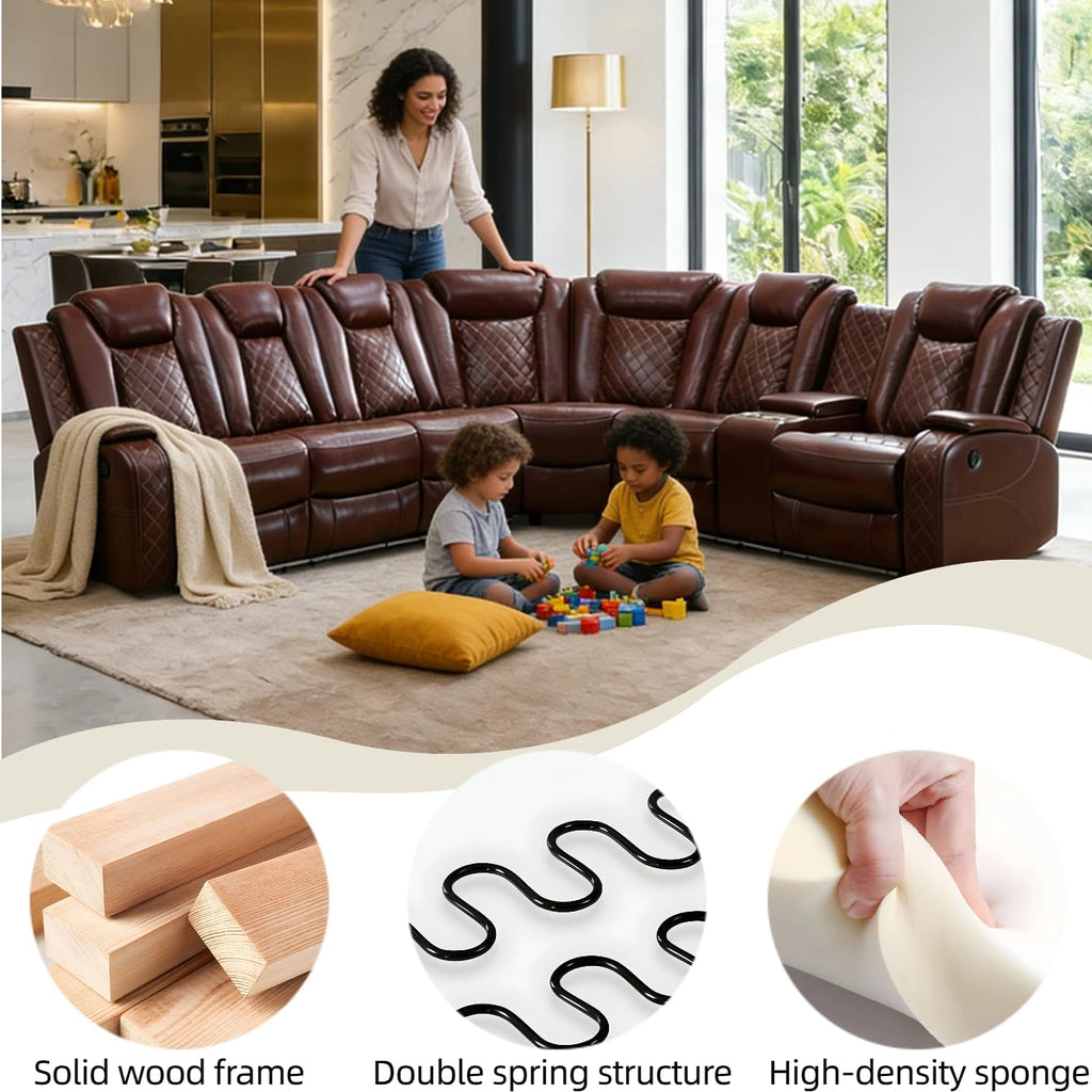 Leather Power Reclining Sectional Sofa with USB charging