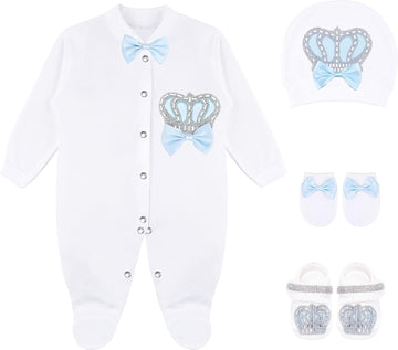 Baby Boy Jewels Crown Layette 4 Piece Gift Set