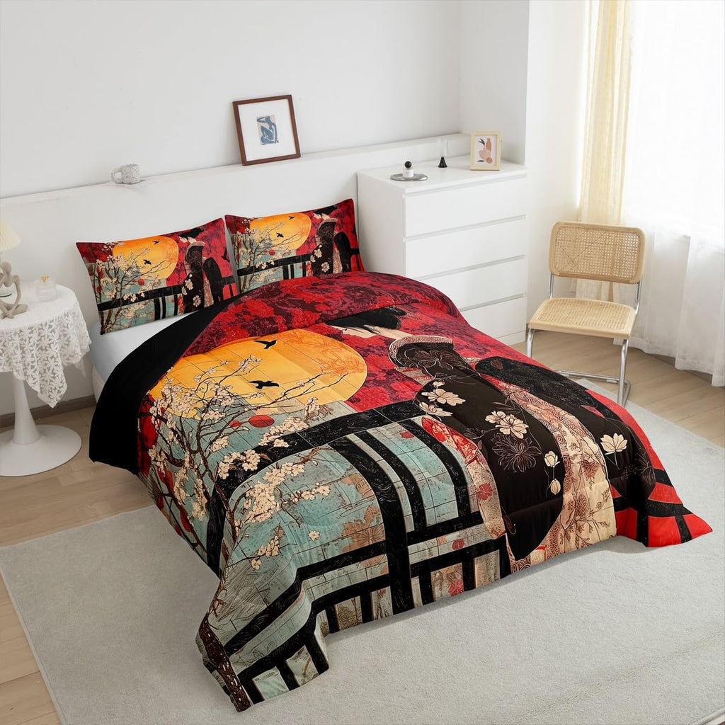 Japanese Style Comforter Set, Cherry Blossoms Down Comforter
