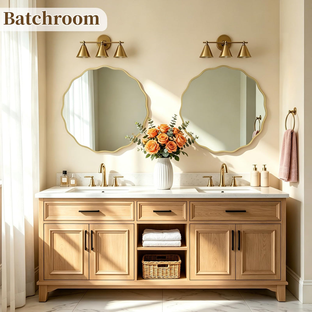 28" Wavy Round Wall Mirror, Gold Scalloped Circle Mirror Edge Round with Metal Frame, Modern Decorative
