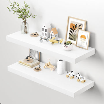 40" Floating Shelves for Wall, 12" Deep Thicker White Floating Shelves, Wall-Mounted Shelves - Set of 2