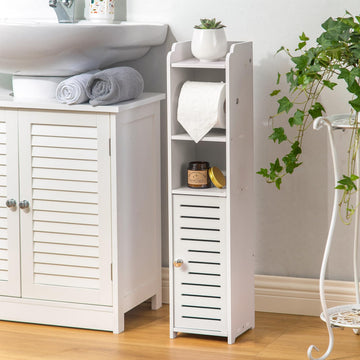 Toilet Paper Holder Stand: Small Space Bathroom Storage for Renters