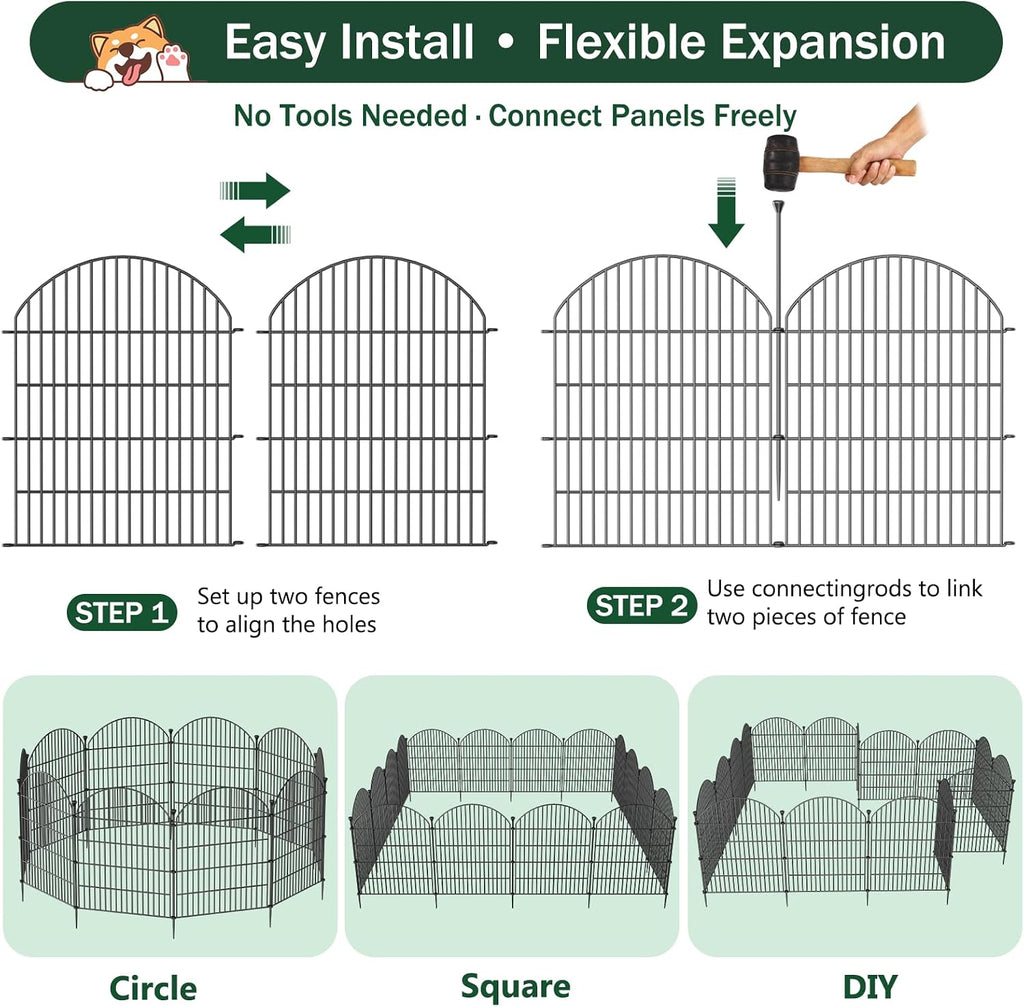 12 Pack No Dig Decorative Garden Fence Panels with Gate, 40in(H) x 29ft(L), Dog Fence Outdoor for Yard, Rustproof