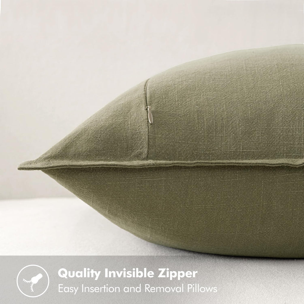 Decorative Linen Lumbar Pillow Covers 12x20 Inch Light Olive Green