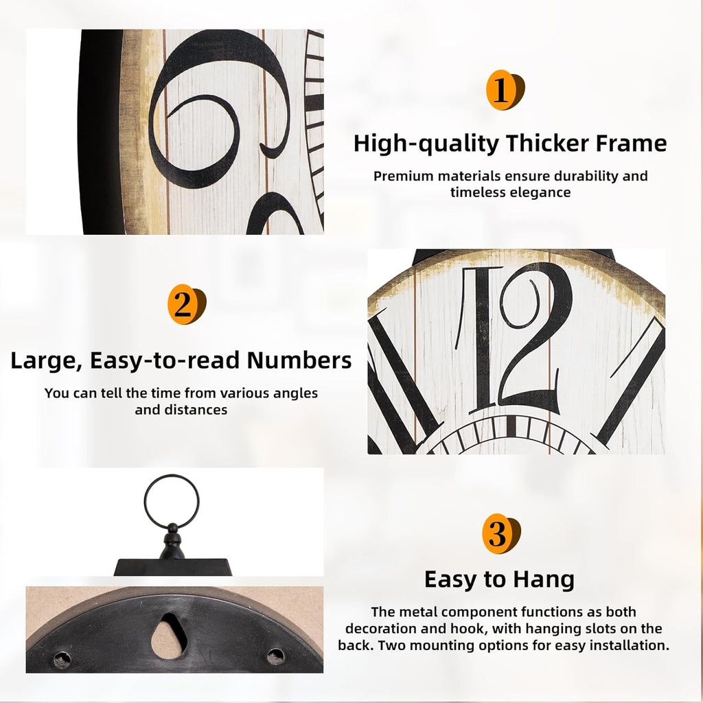 Large Wall Clocks, 29 Inch-High Oversized Oval French Vintage Farmhouse Design