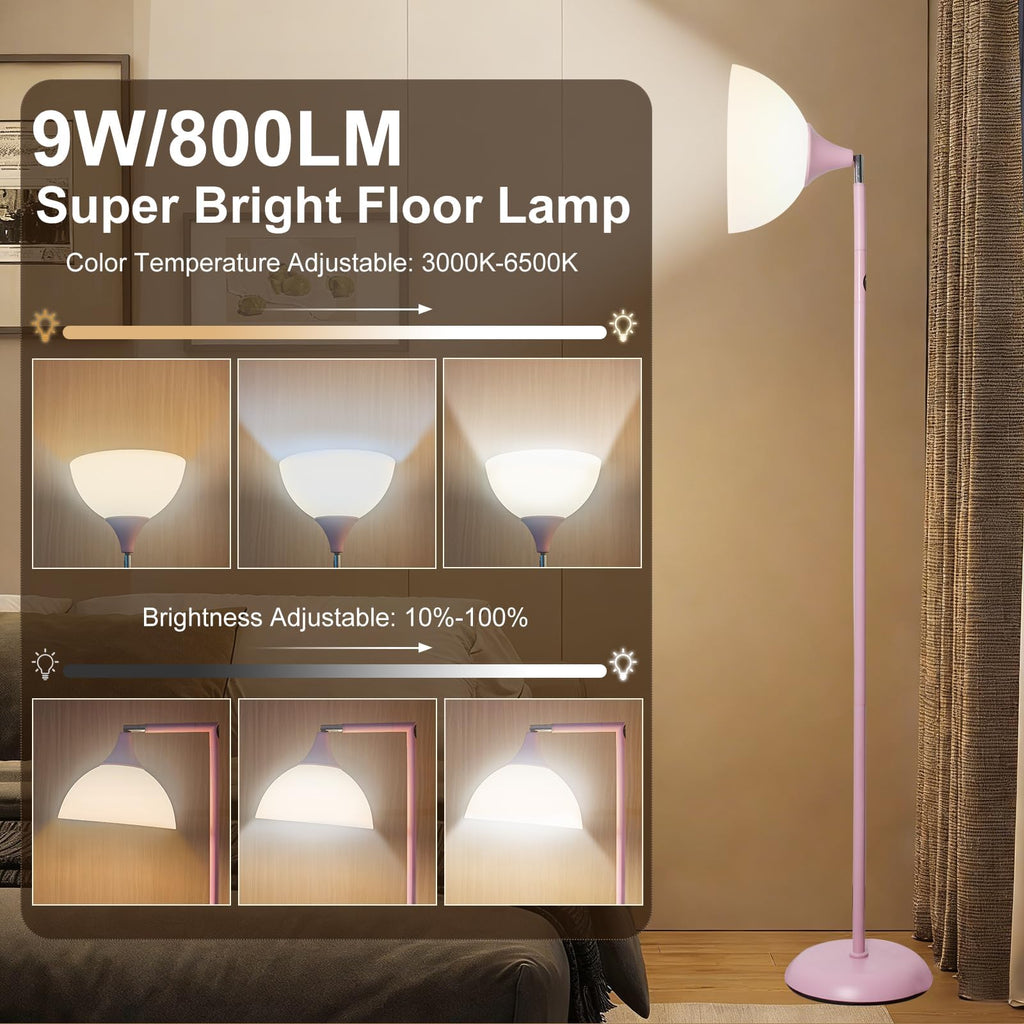 Adjustable head 76" Remote dimmable LED torchiere Floor Lamp, Pink