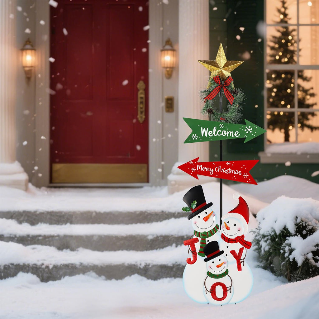 Outdoor Christmas Decorations, 50" Height Christmas Snowmen Yard Signs with Metal Stake, Xmas Yard Welcome Decorative
