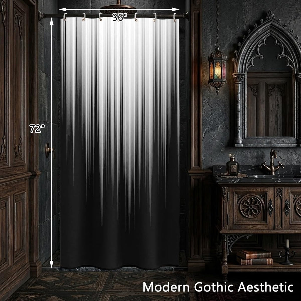 Black White Gothic Shower Curtain, Small Stall 36x72 Inch, 7 Hooks