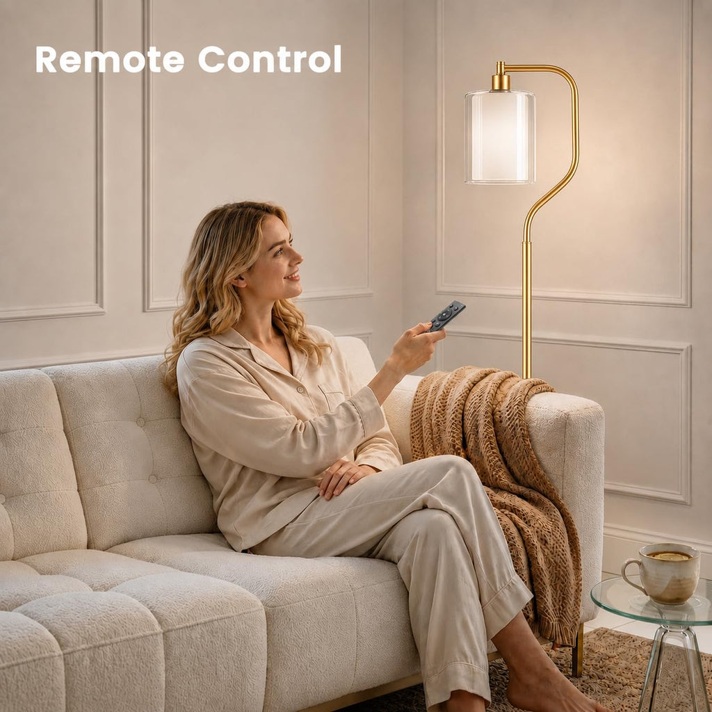 Dimmable Gold Floor Lamp with Double Glass Shade
