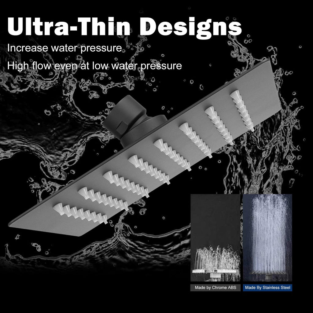 Rain Shower Head, High Flow Stainless Steel Square Rainfall Shower, High Pressure Design, Awesome Shower Experience