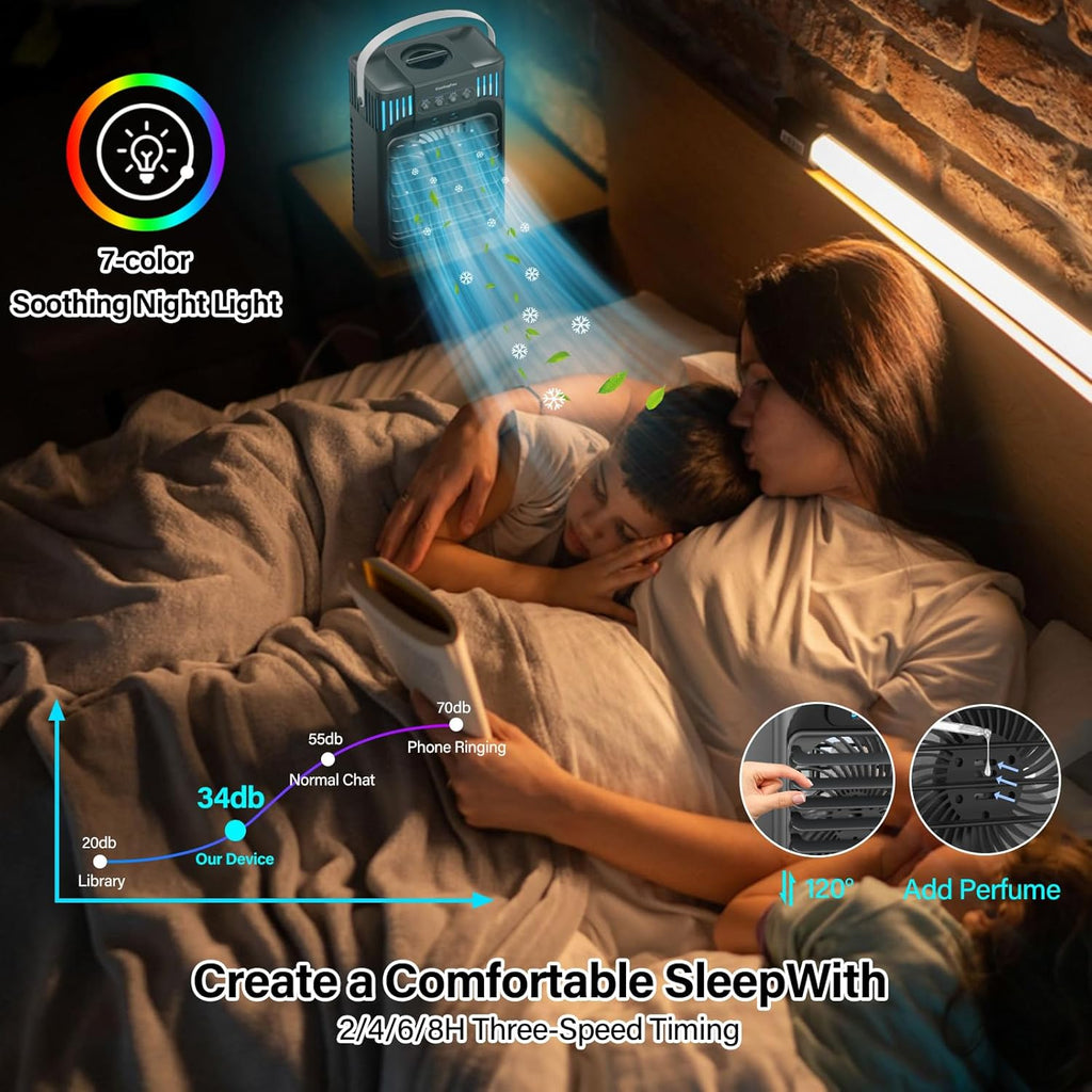 Portable Air Conditioner Cooling Fan with Remote, Quiet with 3 Speeds, 1200ml Personal Air Cooler Fan with 3 Mist