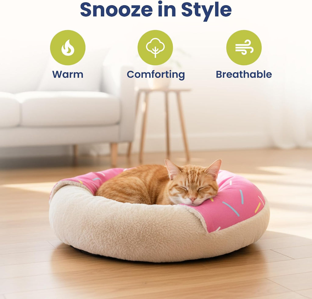 Orthopedic Memory Foam Donut-Themed Plush Bolster Cat & Dog Bed