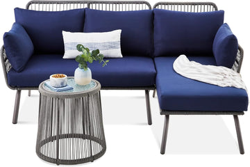 Best Choice Products Outdoor Rope Woven Sectional Patio Furniture L-Shaped Conversation Sofa Set for Backyard
