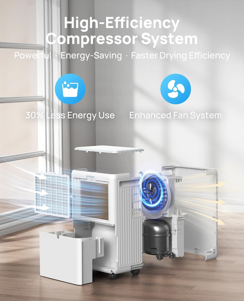 30 Pint Dehumidifier for Basement, 2500 Sq. Ft Dehumidifiers for Home with Drain Hose, 3 Modes, Smart Humidity Control