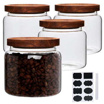33oz 4pack Glass Food Storage jars with Wooden Lids, Glass Canisters