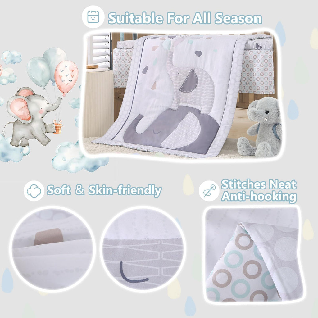 Crib Bedding Set for Boys, Premium 3 Piece Elephant Baby Crib Bedding Set, Baby Nursery Crib Comforter Set for Boys