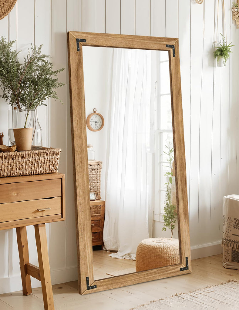 Wood Framed Full Length Mirror for Wall, 55"X28" Floor Standing Body Mirror