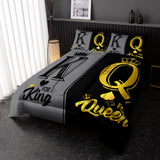 King and Queen Crown Comforter Set Black and Gray Couple Bedding Set，3Pcs Mr Mrs Comforter Set for Adults Couple Men