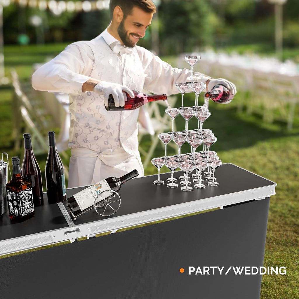 78" Portable Bar Table, 2-Tier Shelves, Mobile Bar Table for Events, Party, Camping, Picnic, Tradeshow, Indoor with