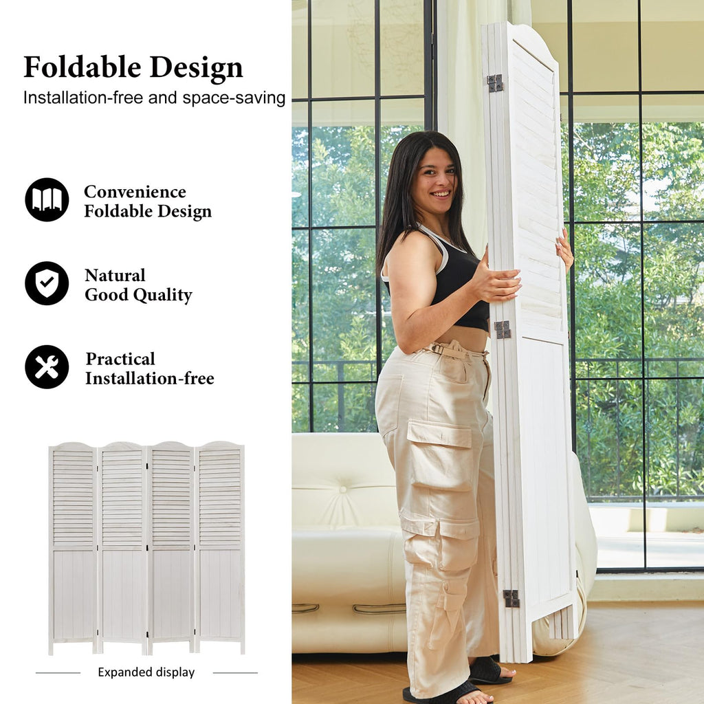 Room Dividers, 5.75Ft Individual Privacy Screens Foldable Wooden Louver & MDF Stable Wall Divider Bedroom, 4 Panels