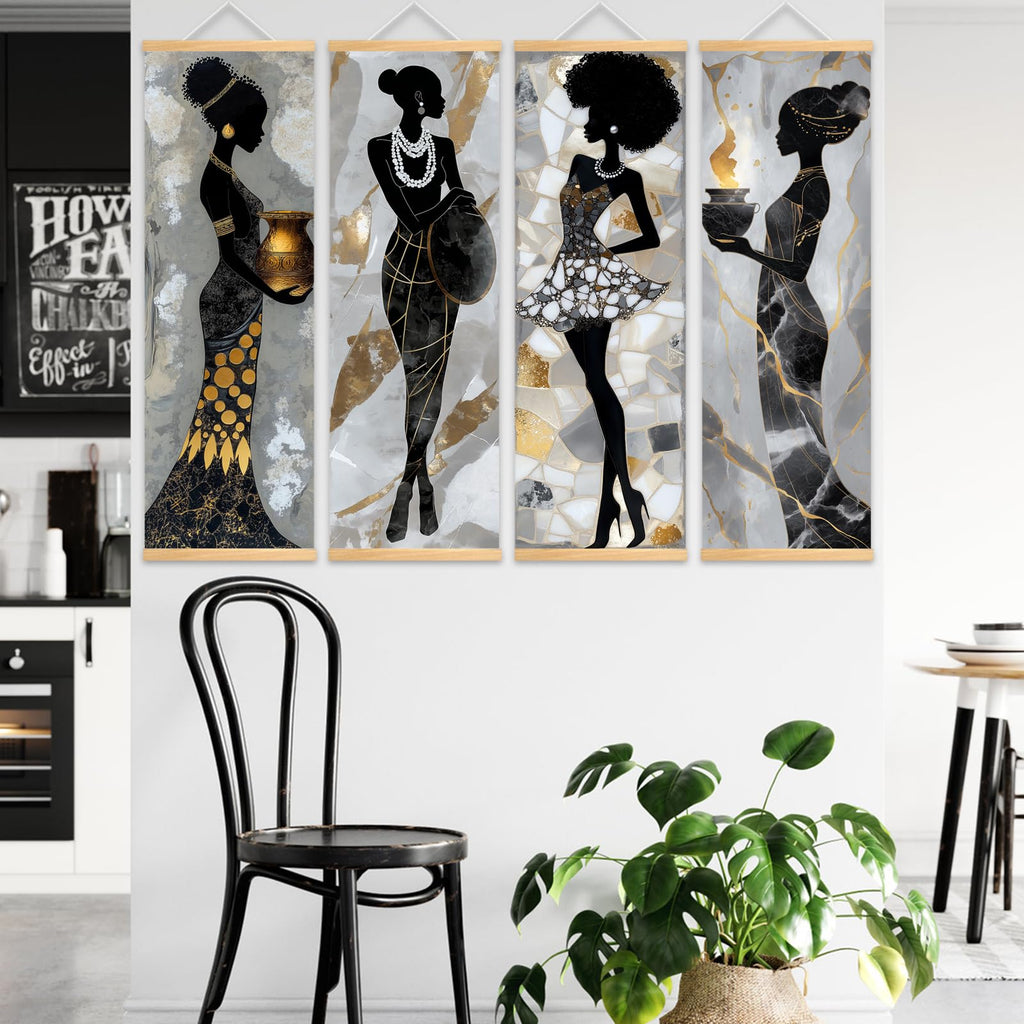 Black And Gold African American Women Canvas Wall Art 15.8×47.2in