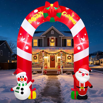 10FT Tall Christmas Inflatable Snowman and Santa Arch Decoration