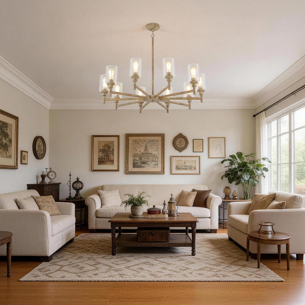 10-Light Large Farmhouse Chandeliers with Glass Cover 41"