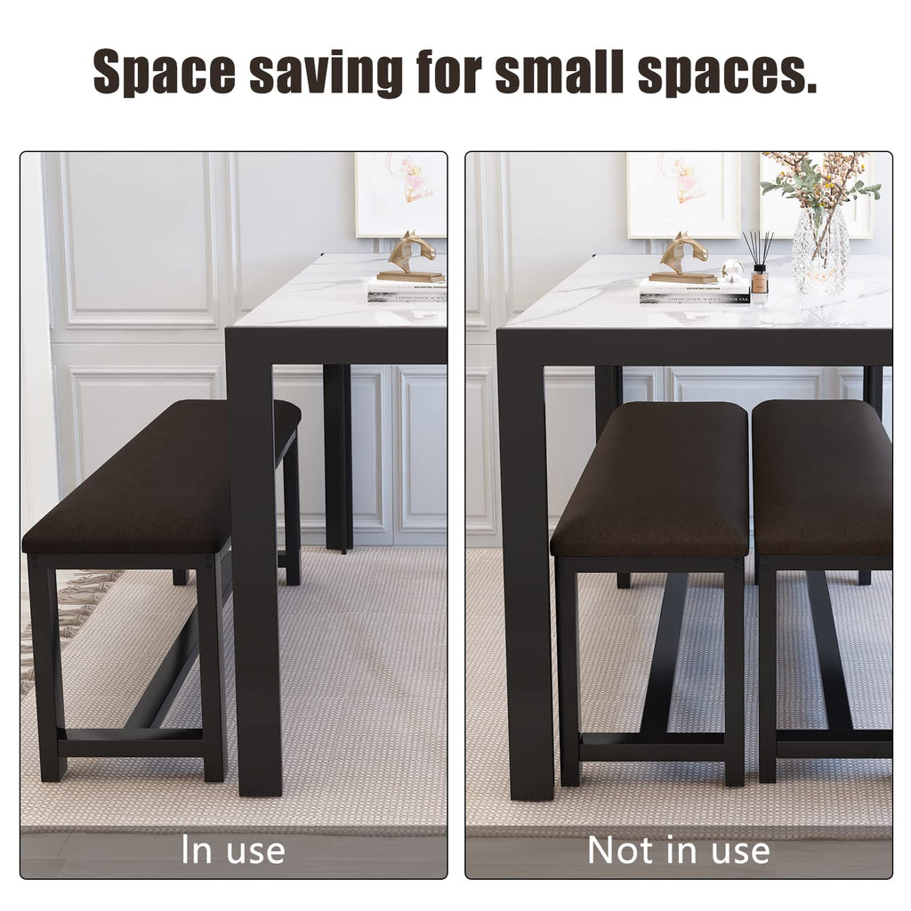 Dining Table Set for 4, Faux Marble Kitchen Table with 2 Leather Bench