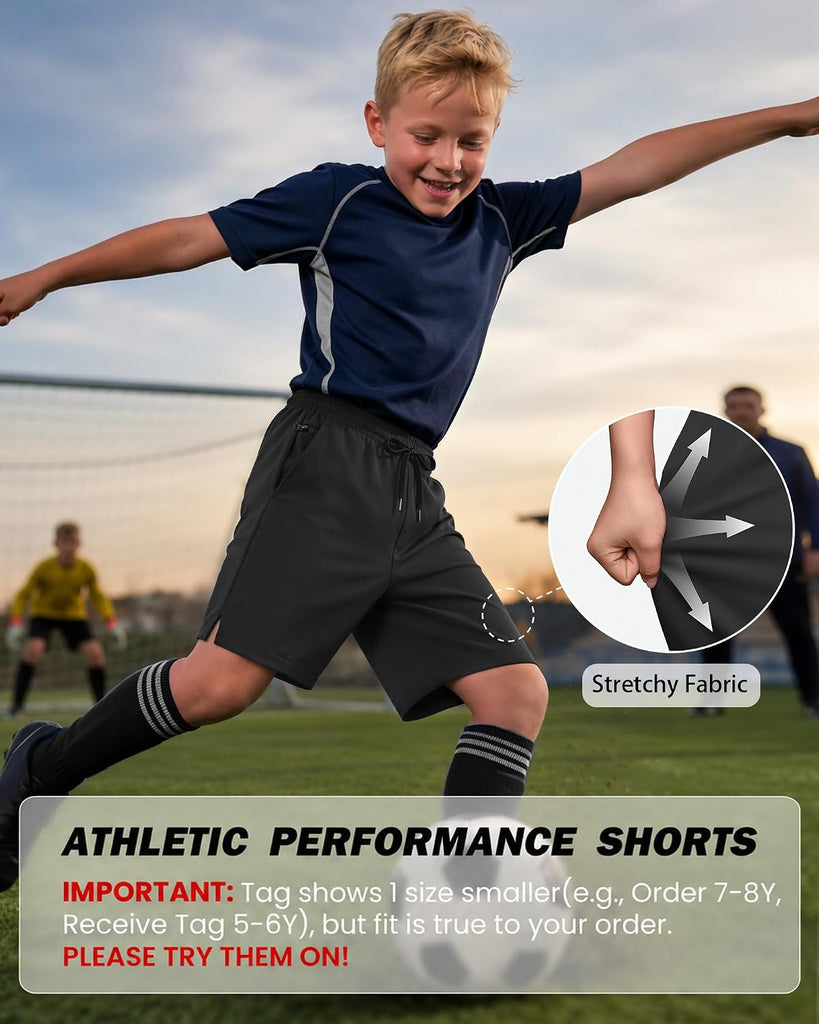 Boys Athletic Quick Dry Shorts with Side Split 3 Pockets (1 Zipper)