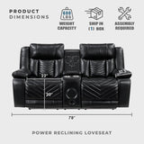 Lexicon Wall Hugger Power Double Reclining Loveseat with Console, Faux Leather Home Theater Seating with LED Lighting