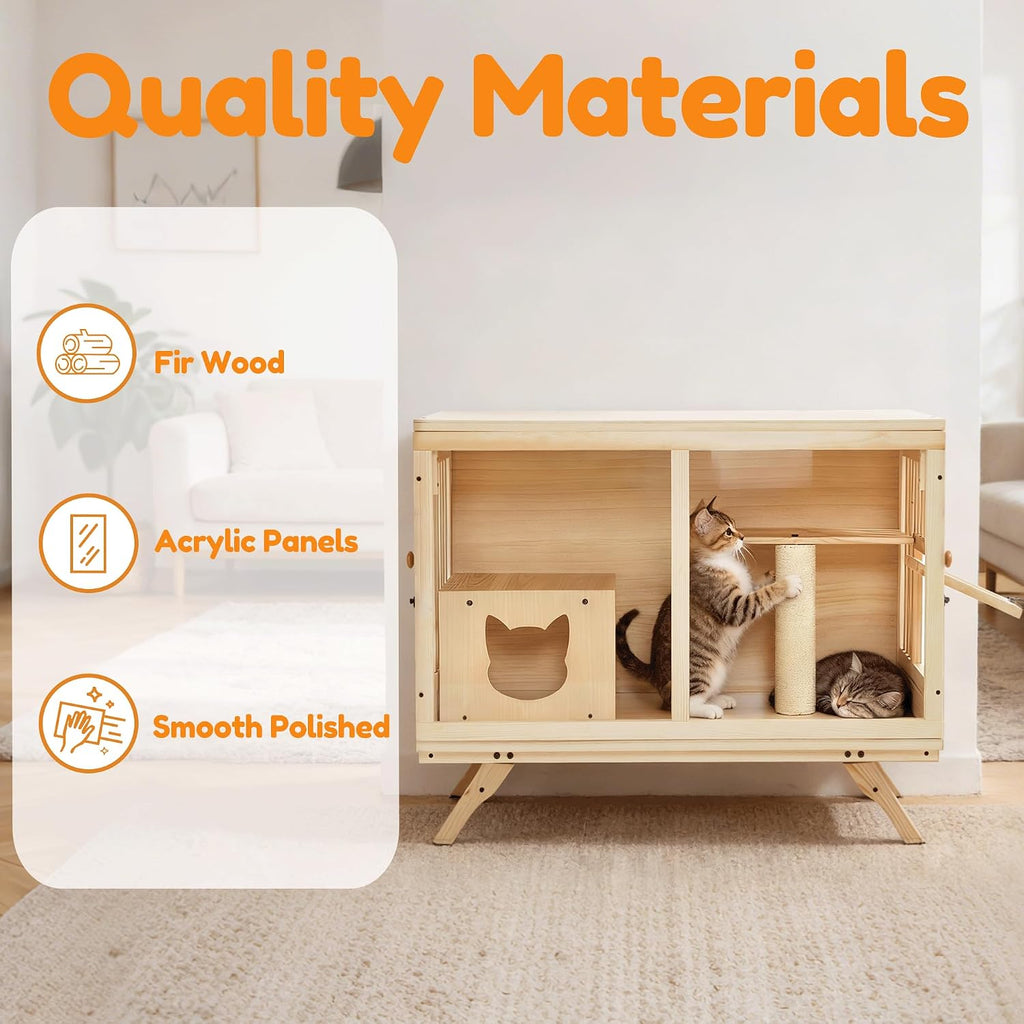 TV-Style Wooden Cat House Solid Fir Wood Cat Furniture