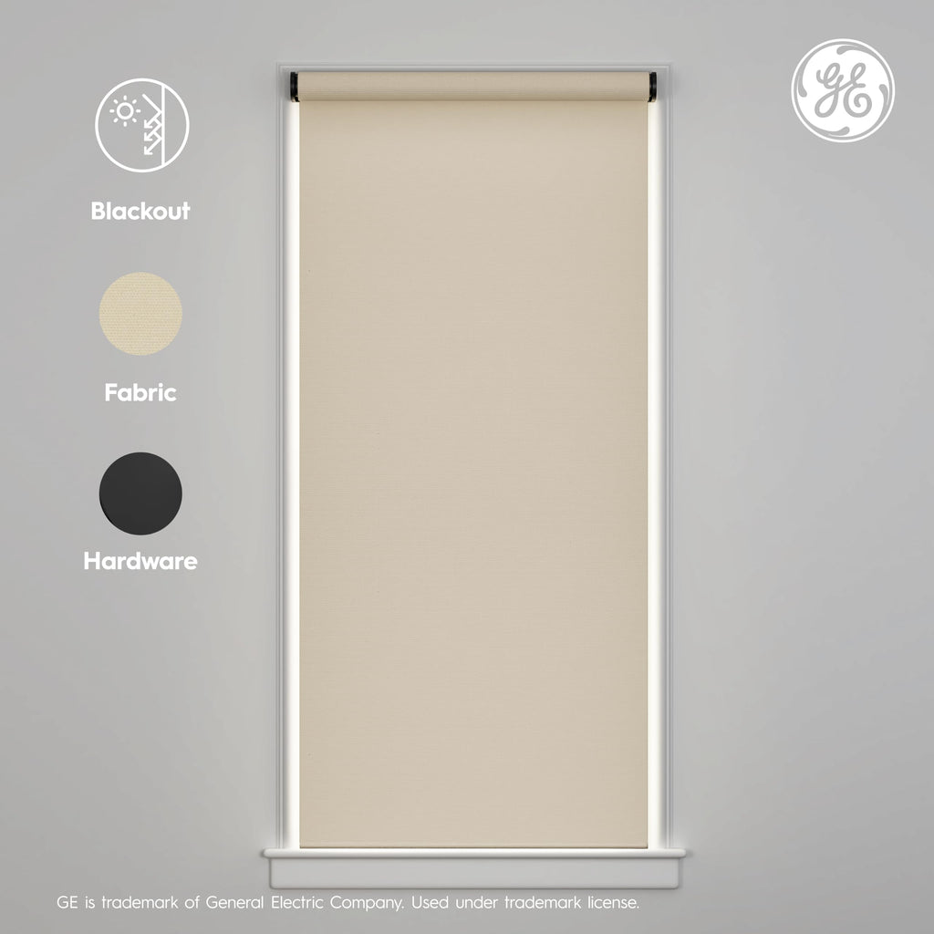 GE Smart Shade Motorized Roller Shade, Beige Blackout, Custom Sized