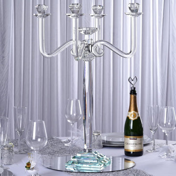 27-Inch Clear 4 Arm Crystal Glass Candelabra Candle Holder - Wedding Party Events Reception Home Decorations Supplies