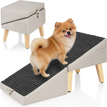 Ottoman Dog Ramp for Couch, 2-in-1 Foldable Dog Stairs for Small Dogs, Gray