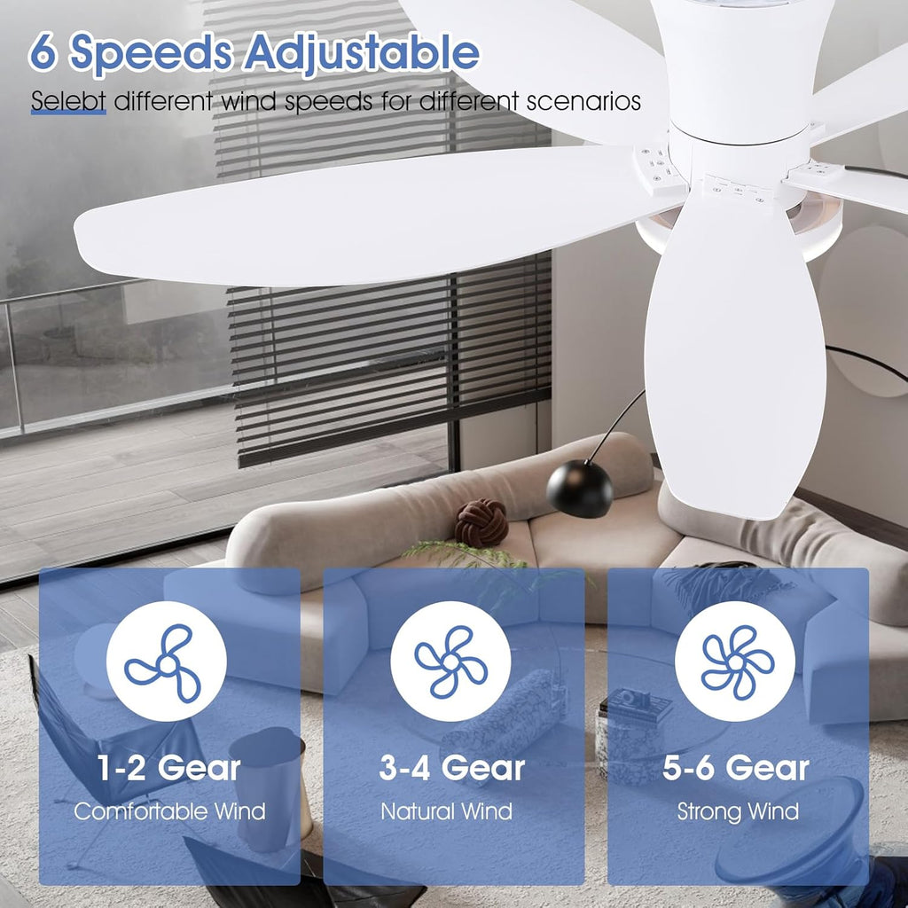 42" Ceiling Fans with Lights-Low Profile Ceiling Fan with Light and Remote/APP Control,Flush Mount,DC Reversible,LED Dimmable Modern Ceiling Fans for Bedroom,Indoor/Outdoor Patio Use(White) A101-B0CZH6X24P