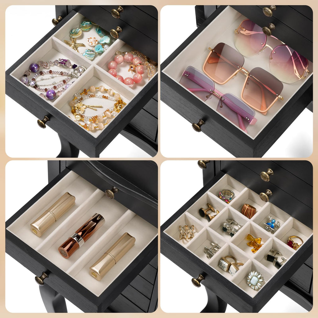 Standing Jewelry Armoire Cabinet, Large Freestanding Jewelry Organizer Box with Mirror, 7 Drawers & 2 Side Doors