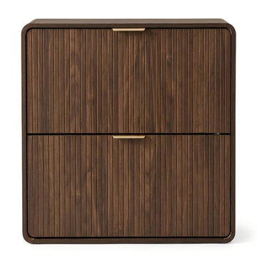 Modern Shoe Cabinet with 2 Flip Drawers, Fluted Panel Freestanding Wood Organizer, Walnut