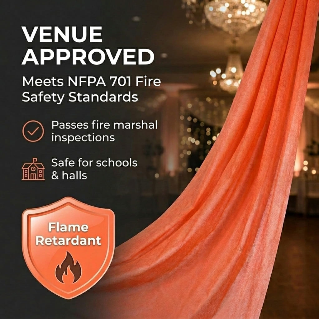 Orange Flame Retardant Gossamer Fabric Roll, 59 Inches x 50 Yards, Sheer Fabric for Wedding Decorations, Baby Shower
