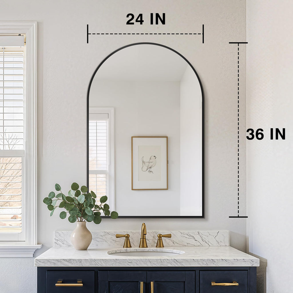 2 Pack 24" x 36" Arched Bathroom Vanity Mirror for Over Sink, Black