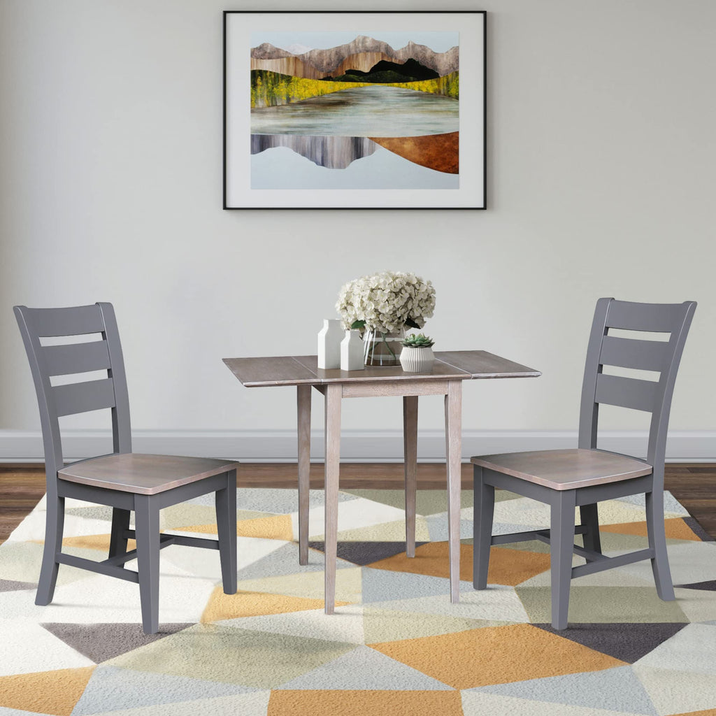 Solid Wood Small Drop Leaf Dining Table, Solid Real Wood, Sturdy Parawood, 36 X 22 X 29, Minimum Assembly, Washed Gray