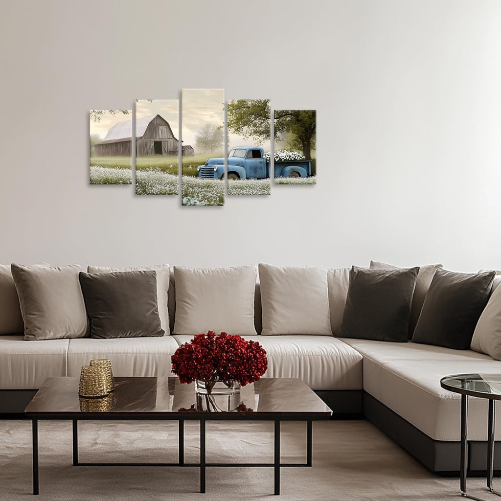 Farmhouse Truck Wall Art 5 Piece Old Truck Canvas Rustic Barn with Windmill Pictures Wall Decor Country Artwork Print
