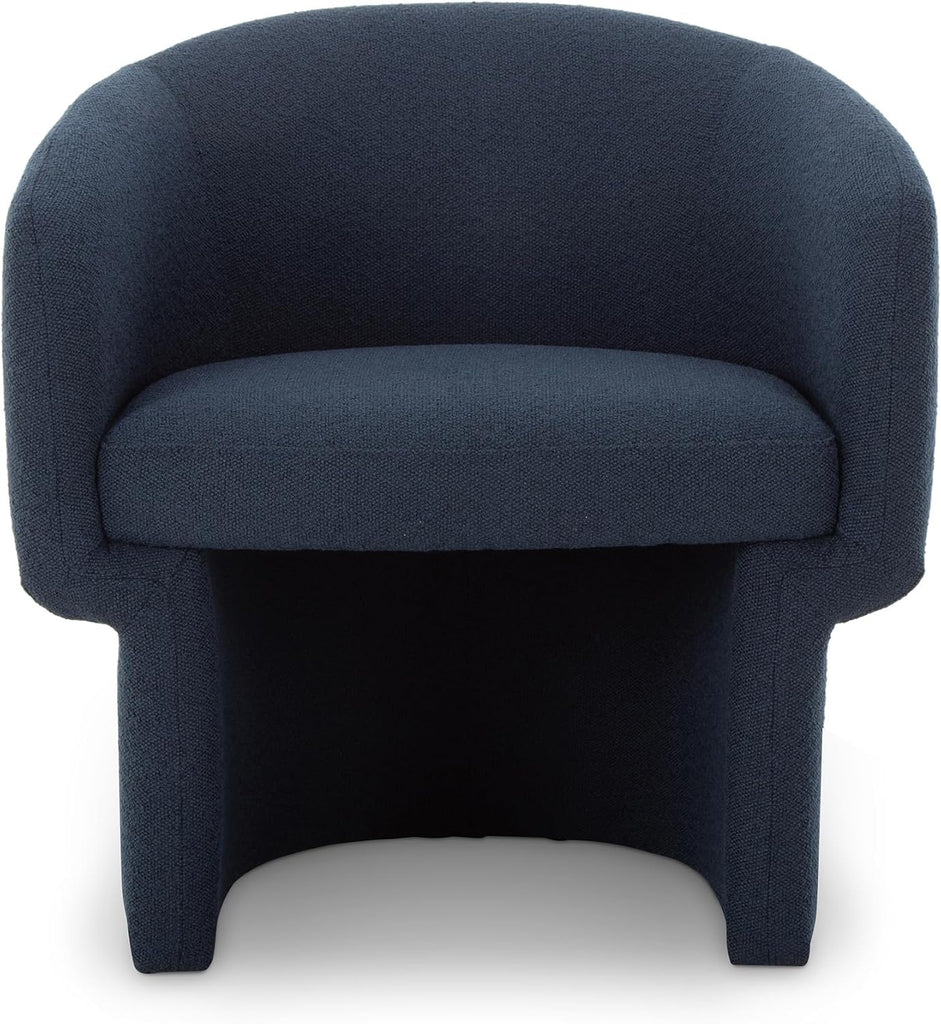 Sylvie Accent Chair, Art Deco Curved Design, Recycled Polyester Upholstery, Dark Indigo