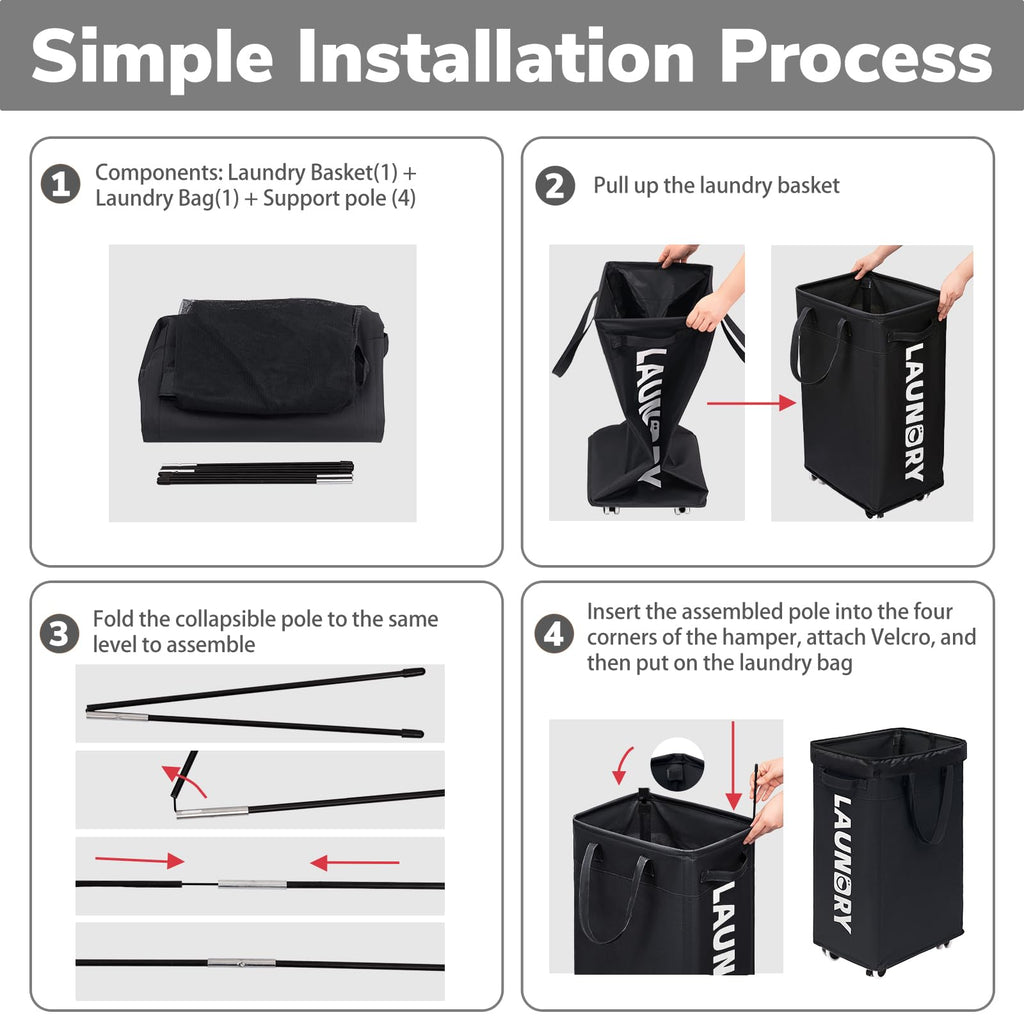 75L Roling Dirty Clothes Hamper with Removable Wash Bag