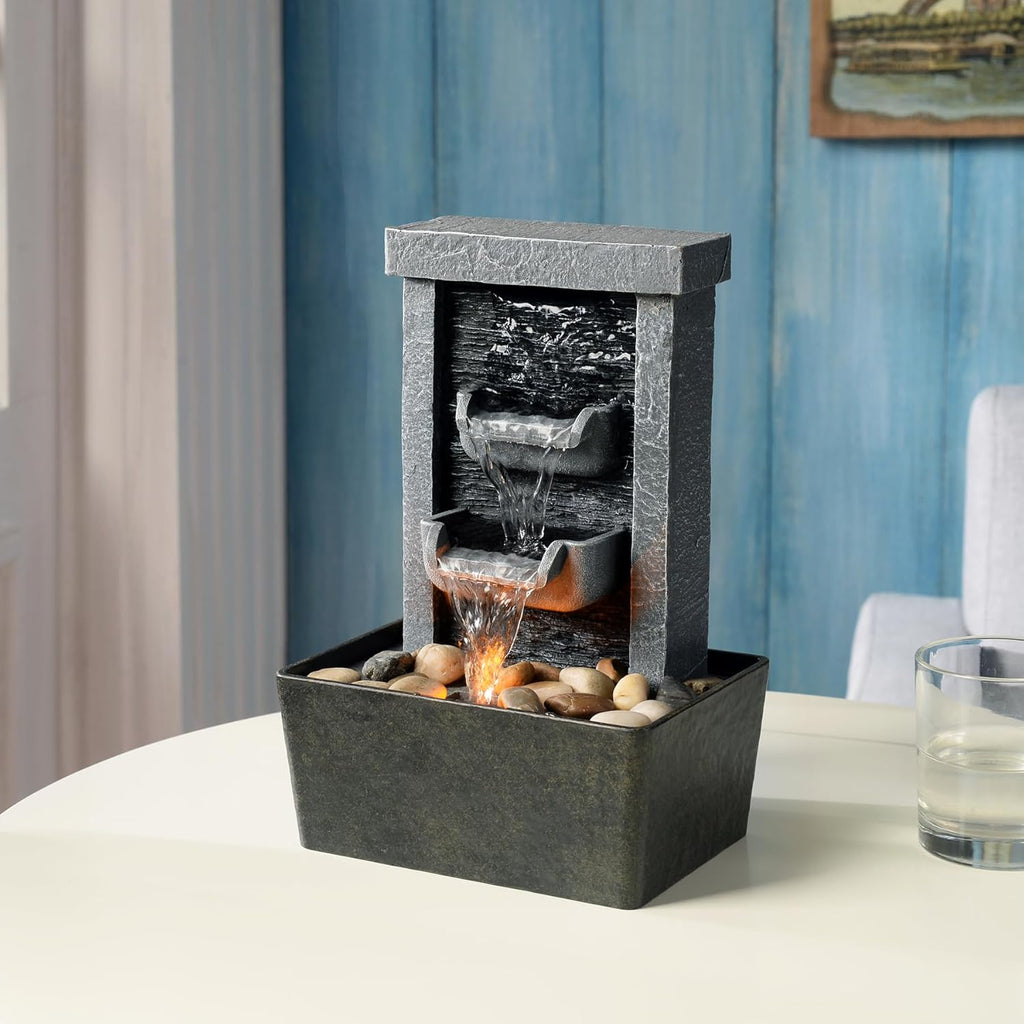 Home Décor 10.3 in Indoor Waterfall Fountain Relaxation High Pressure Water Pumps Tabletop Fountain Nature Feeling