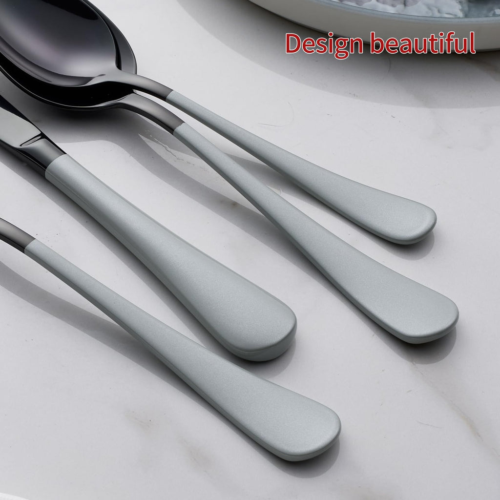 20-Piece Black Silverware Set 18/0 Stainless Steel Flatware Gray Handle Cutlery Set Service for 4 Dinner Knives Forks