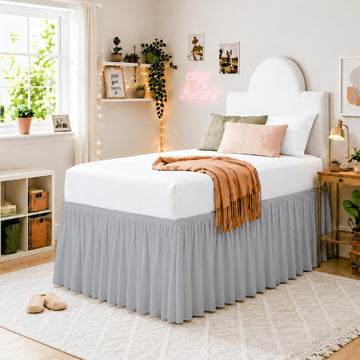 Ruffled Twin XL Dorm Bed Skirt, 100% Microfiber, Light Grey, Extra Long 42-Inch Drop, Tailored for College Dorm Beds