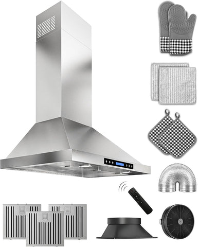 30 Inch Stainless Steel Under Cabinet Range Hood 900 CFM Ultra-Quiet 4 Speed Touch & Remote Control, LED Lights Convertible Ducted/Ductless