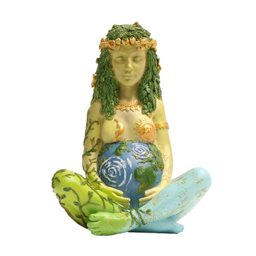 Mother Earth Statue, 7" Fertility Gaia Goddess Statue, Nature Pregnant Wiccan Altar Supplies, Moon Yoga Alter Table