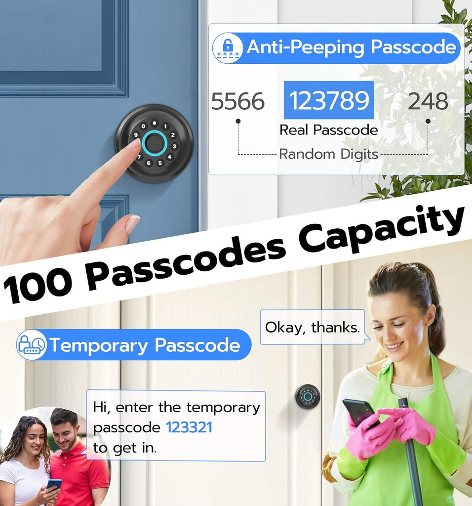 Smart Door Knob with Lock, Fingerprint Code Keypad Keyless Entry Electronic Digital Biometric Bluetooth App Control