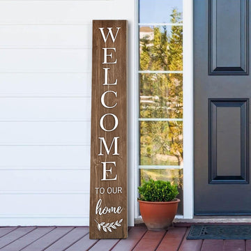 Fall Welcome Sign for Front Door, 47'' Brown Wooden Porch Sign Large Warm Greeting Door Sign Farmhouse Vertical Porch